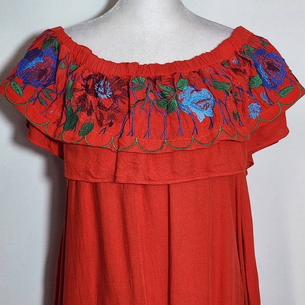 Altar'd State Embroidered Off-the-Shoulder Red Mini Dress with Ruffle Size Large - Picture 4 of 10
